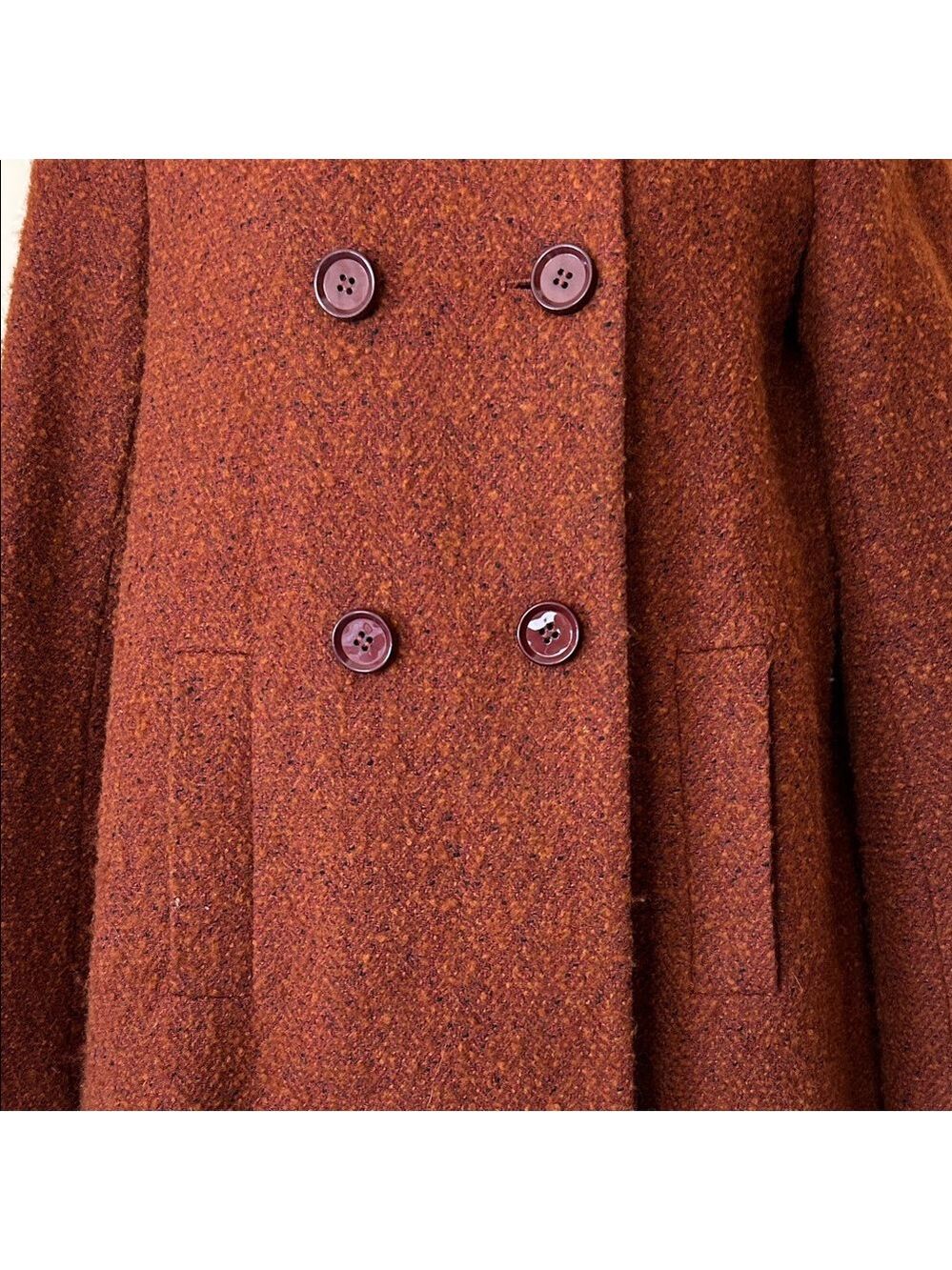 Zara Rust Brown Double-Breasted Boucle Pea Coat size S - Picture 3 of 12